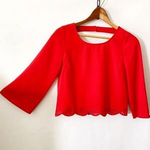 Skies are Blue Red Crop Top 3/4 Sleeve Eyelets  XS